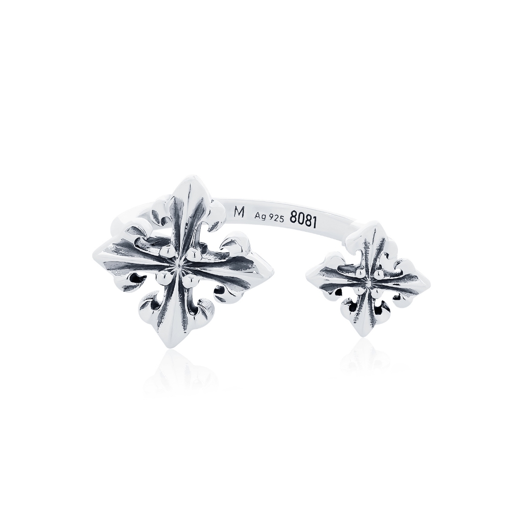 AKE AKE Diamond Cross Duo Ring แหวนเงินแท้925 เครื่องรางกางเขนขัดเงาพิเศษ พร้อมลงดำขับลาย