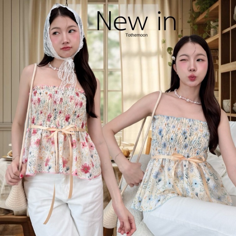 Hibaby - เสื้อเกาะอกสม็อคลายดอกไม้🌸