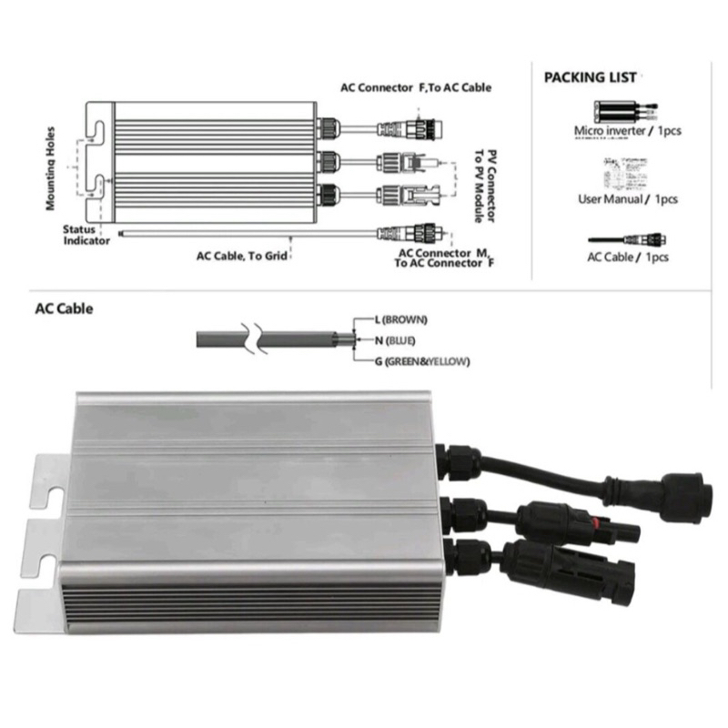 Ongrid micro inverter 1000w DC 50v ไม่มี CT กันย้อน พลังงานแสงอาทิตย์ตัวช่วยลดค่าไฟ