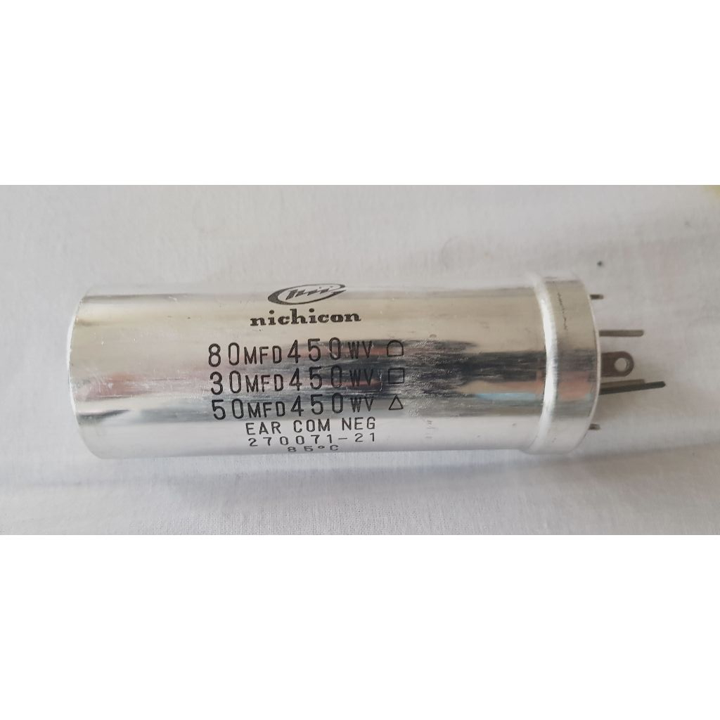 Nichicon Capacitor คาปาซิเตอร์ 3 ค่าในตัว 80 uf/ 450 V, 30 uf/ 450 V, 50uf/ 450 V ขนาด 4.4 x 12 cm