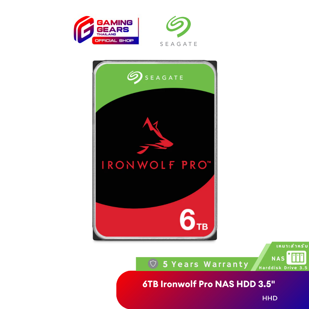 Seagate 6TB Ironwolf Pro NAS HDD 3.5" 7200RPM , 256MB, SATA-3 ฮาร์ดดิกส์ (ST6000NT001_5Y)