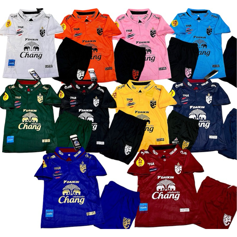 ชุดกีฬาเด็กคอปกปักโลโก้ทีมชาติไทยผ้าโพลีเอสเตอร์ใส่สบายเด็กหญิงชายก็ใส่ได้เหมือนกัน