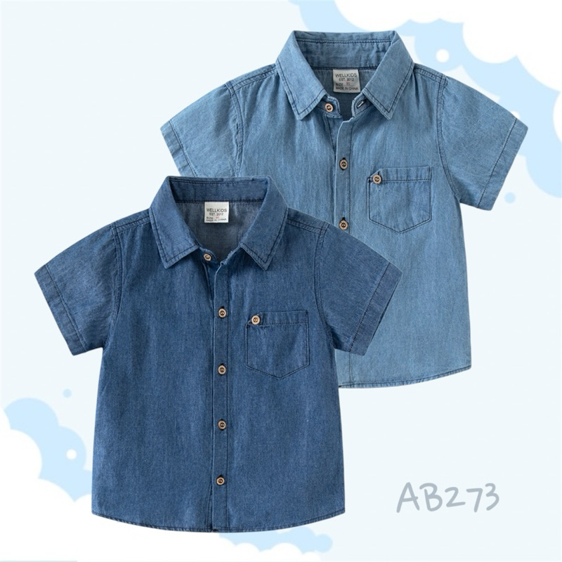 AB273 เสื้อเชิ้ตยีนส์ เสื้อเชิ้ตแขนสั้น ผ้านุ่ม ใส่สบาย แฟชั่นเด็กอัพเดต พร้อมส่งในไทย