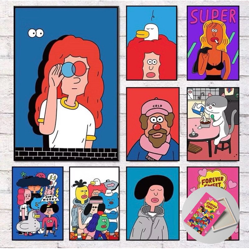 (พร้อมกรอบ) โปสเตอร์สีสดใสผ้าใบภาพสวยงามสดใส ภาพตกแต่งห้องนอน ตกแต่งบ้าน ภาพวาดติดผนังตกแต่งบ้าน