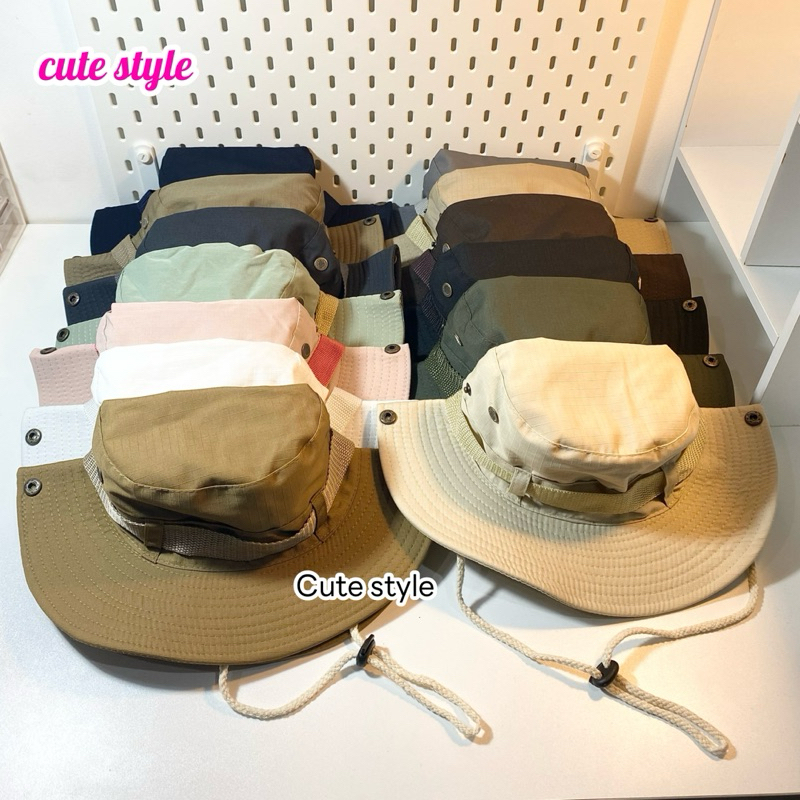 หมวกแคมป์ปิ้ง กันแดด สีพื้น สีสวยๆเท่ๆ  ผ้าดีมาก ตรงปก พร้อมส่งจากไทยค่ะ
