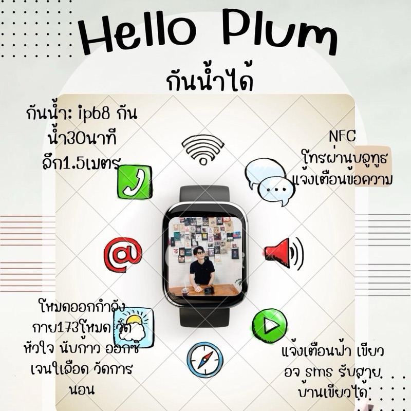 Hello Plum สมาร์ทวอทช์ กันน้ำ IP68 โทรได้ จอ46mm แถมสาย