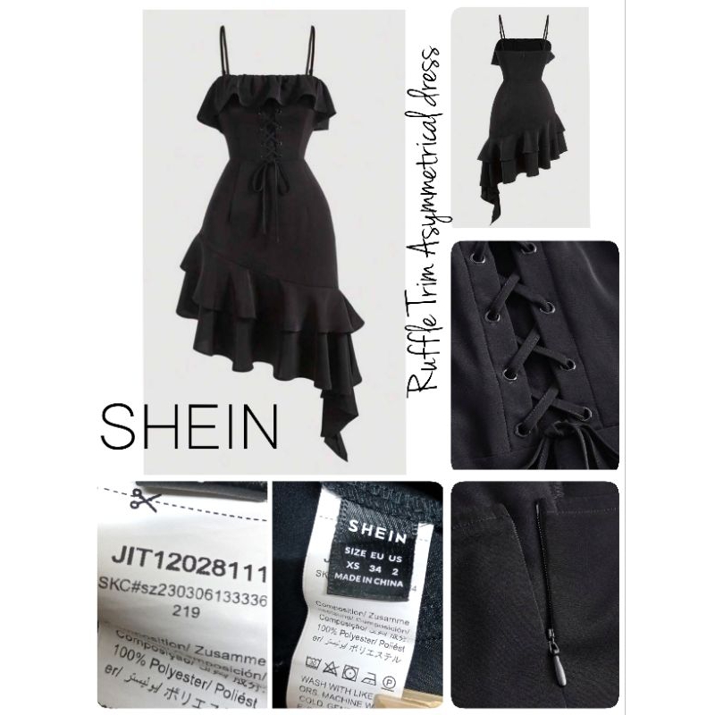 H30🖤S H E I N~เดรสทรงไม่สมมาตรแต่งระบาย