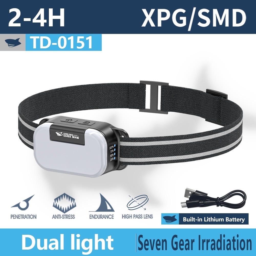 Smilingshark TD0151 ไฟฉายคาดหัว LED สีขาว/สีเหลือง/สีแดงไฟหน้า 6 โหมดพลิกไฟฉายคาดศีรษะที่แข็งแกร่งน้ำหนักเบากันน้ำสำหรับ