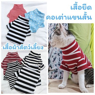 เสื้อแมว เสื้อยืดคอเต่าแขนสั้น ไซต์ S - XXL ใส่สบาย ทางร้านเ…