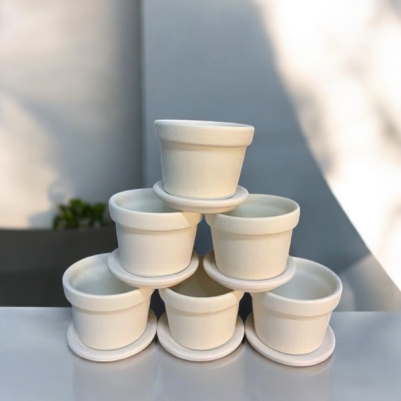 กระถางดินเผา ทรงขอบจิ๋ว 2.5 นิ้ว เซ็ต 6 ใบ 99 บาท พร้อมจานรอง