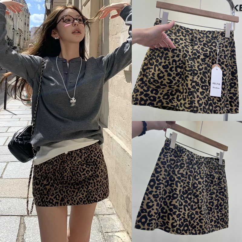 Gang_jeans#238(K)กระโปรงสั้นลายเสือ กระดุมหน้า