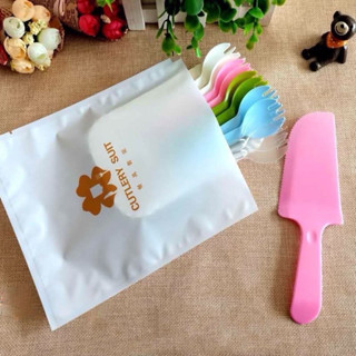 จานกระดาษพร้อมช้อนส้อม จานกระดาษใส่เค้ก ชุด 10 ชิ้น