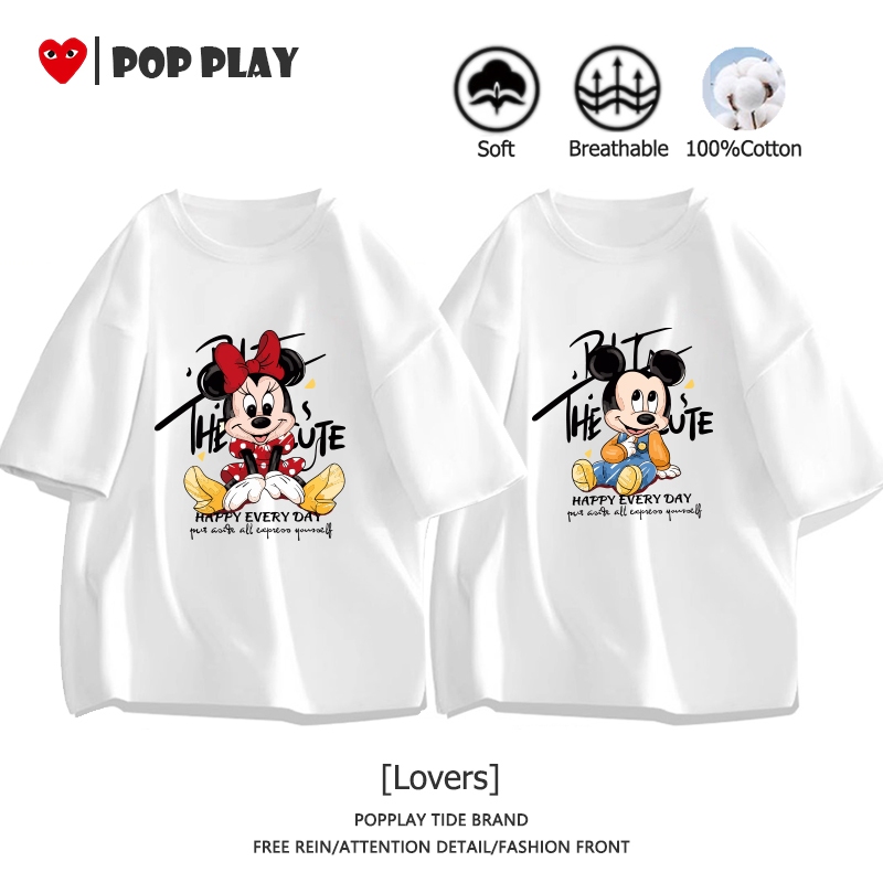 เสื้อยืด Mickey Mouse เสื้อยืดคู่รัก lovers ผ้าฝ้ายแท้ ระบายอากาศได้ ลายพิมพ์การ์ตูนน่ารัก (ส่งเร็ว จัดส่งจากไทย)