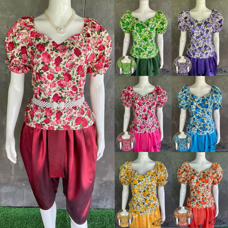 เสื้อลายดอก เสื้อทองกวาว เสื้อแขนตุ๊กตา สม็อคหลัง