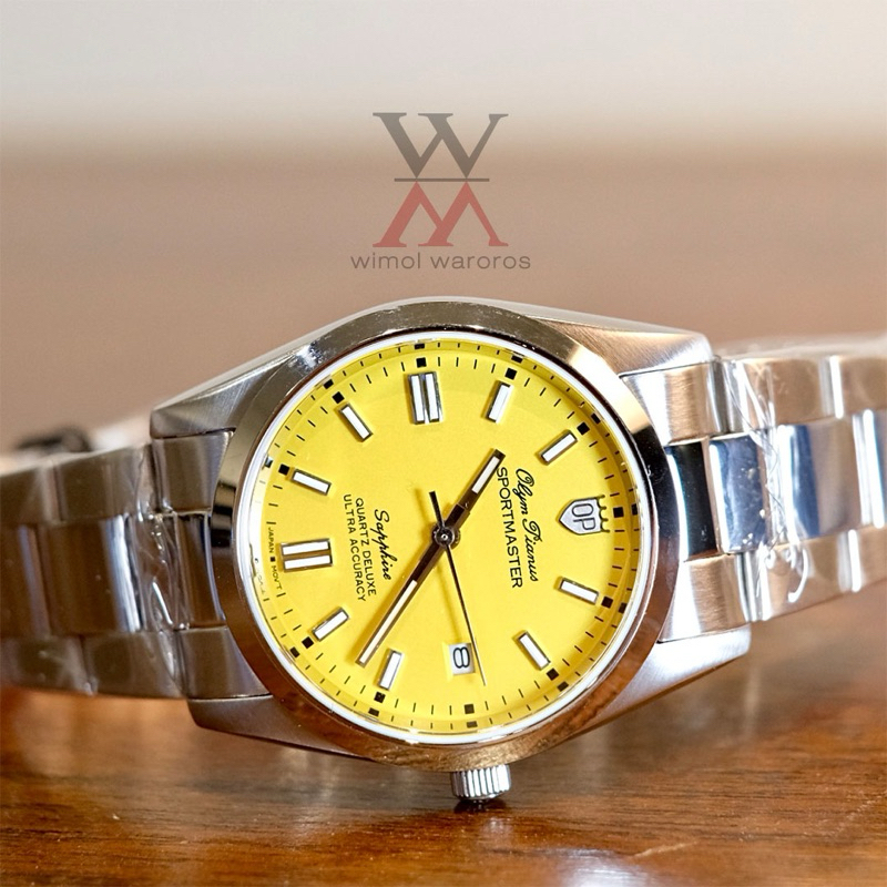 นาฬิกา OP (Olym Pianus) รุ่น 89345M-616 -Mustard- (Oyster) SPORTMASTER SAPPHIRE QUARTZ -YELLOW (หน้า