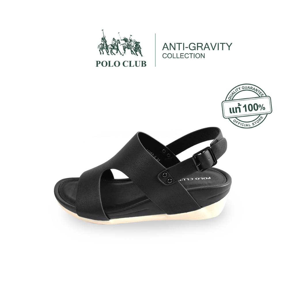 POLO CLUB รองเท้าแตะแบบสวม รุ่น AG-2772 สีดำ | รองเท้ารัดส้นผู้หญิง สูง 2 นิ้ว