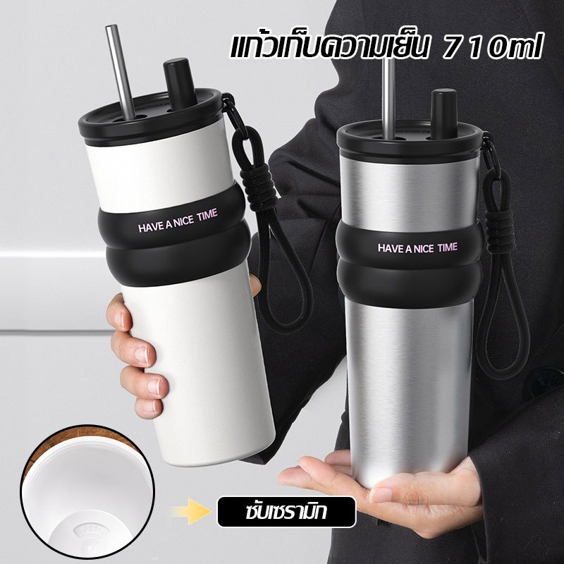 ถ้วยเก็บความร้อน แก้วเก็บความเย็น แก้วสแตนเลส316 ถ้วยกาแฟอเมริกาโน่ พร้อมหลอดแบบยืดหดได เก็บความอบอุ่นและความเย็น cups