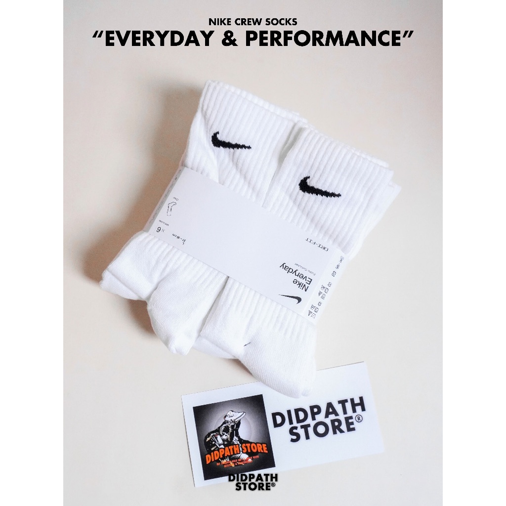 รับประกันของแท้ ✅ ถุงเท้า NIKE EVERYDAY CUSIONED & PERFORMANCE (CREW)  สีขาว 1 คู่