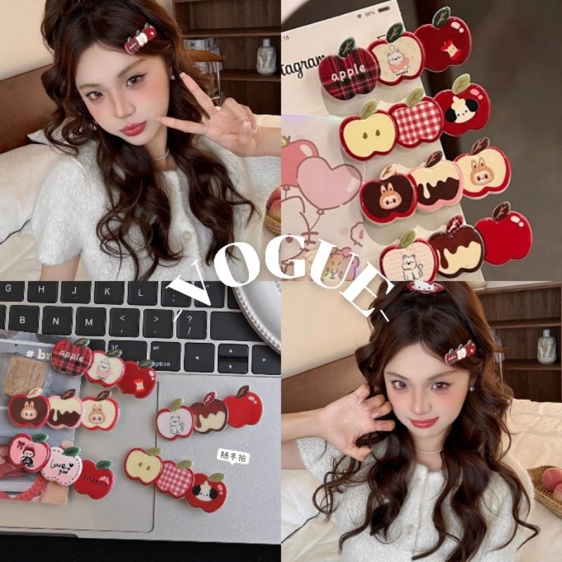Vogue🌟พร้อมส่ง🌟 สับติดผมแอปเปิลการ์ตุนน่ารักสาหรับผู้หญิงฤดูใบไม้ร่วงและฤดหนาวหน้าผากด้านข้างหน้าก็๊บ (VO-6)