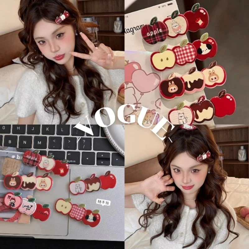 Vogue🌟พร้อมส่ง🌟 สับติดผมแอปเปิลการ์ตุนน่ารักสาหรับผู้หญิงฤดูใบไม้ร่วงและฤดหนาวหน้าผากด้านข้างหน้าก็๊บ (VO-6)