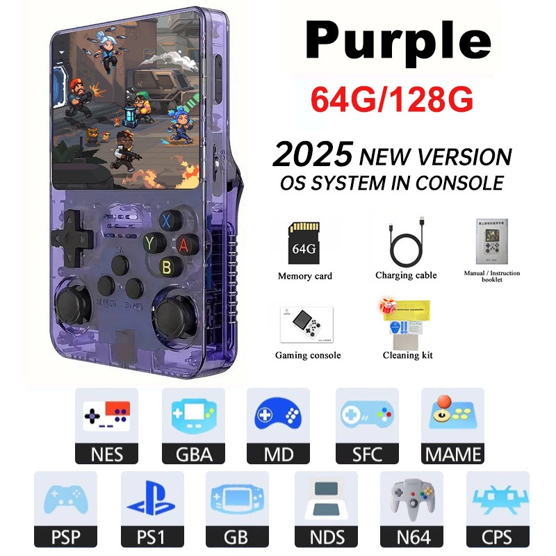 R36s Retro คอนโซลเกมมือถือ Linux ระบบ 3.5 นิ้วหน้าจอ IPS แบบพกพา 64GB ...