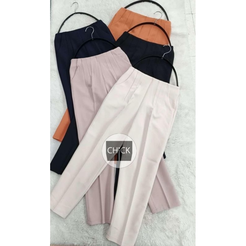 🎉กางเกง 8 ส่วน ขากระบอกเล็ก🎉ซิปข้าง กระเป๋า 2 ข้าง ผ้าอีบี้
