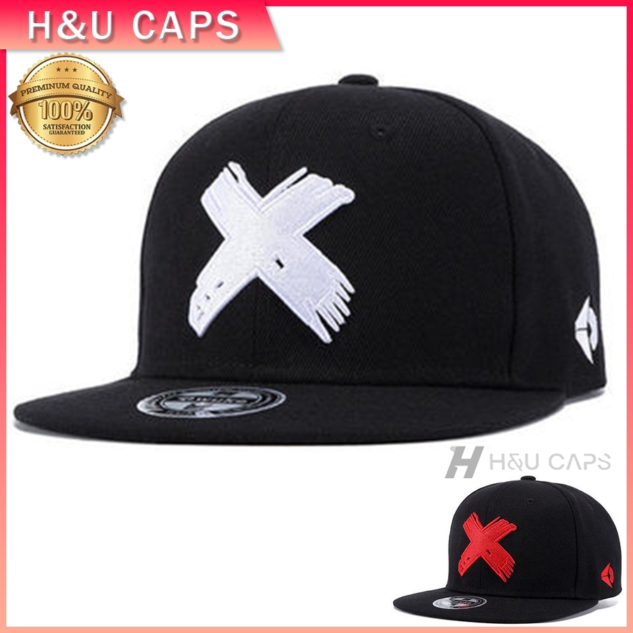 หมวกฮิปฮอป งานปักตัวอักษร X หมวกปีกตรง กันแดด ระบายอากาศ หมวกแฟชั่น ย้อนยุค unisex Snapback cap hip hop h