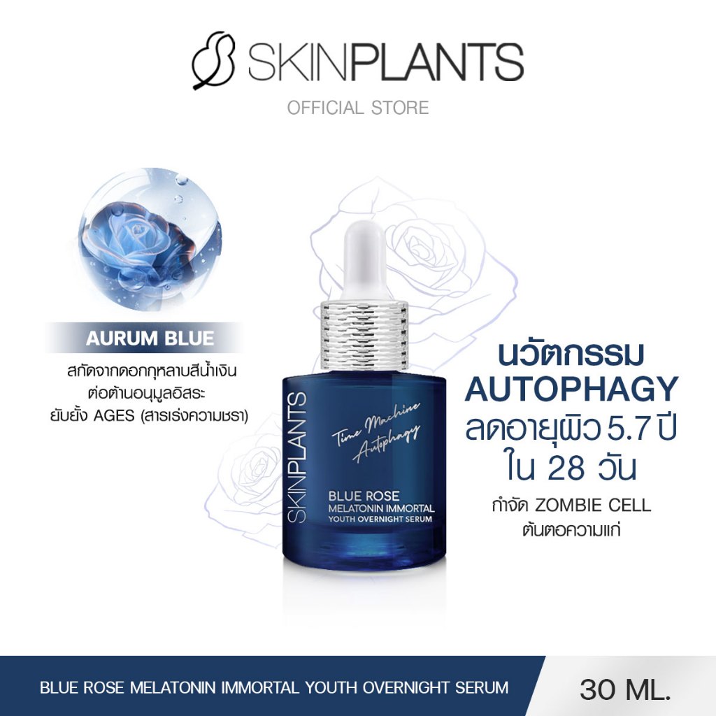 SKINPLANTS BLUE ROSE OVERNIGHT SERUM เซรั่มลดอายุผิว จัดการ Zombie Cell ลดริ้วรอย ผิวชุ่มชื้น