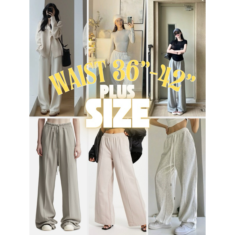 Ts2505 🦢 𝐏𝐥𝐮𝐬 𝐒𝐢𝐳𝐞 3XL-4XL เอว 𝟑𝟔“-𝟒𝟐“ กางเกงวอร์มขายาว ทรงกระบอกใหญ่ สำหรับผู้หญิง ตีเกร็ตหน้า เนื้