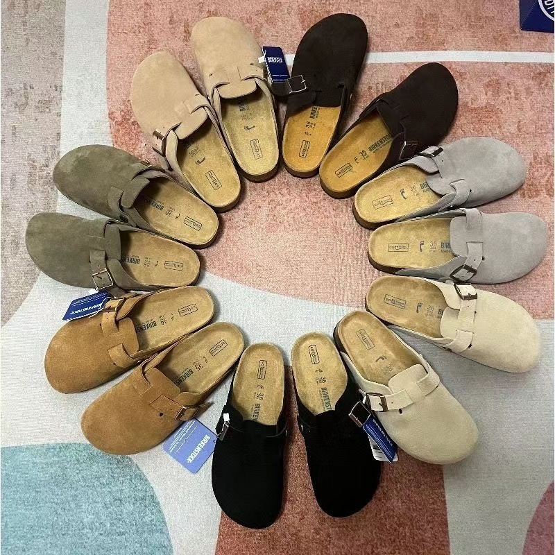 ✨BIRKENSTOCK💞（Grey brown）（Sand color）（khaki）รองเท้า Boken รองเท้าหนังวัวหนังนิ่มหนังศีรษะรองเท้าแตะ Unisex รุ่นแคบ
