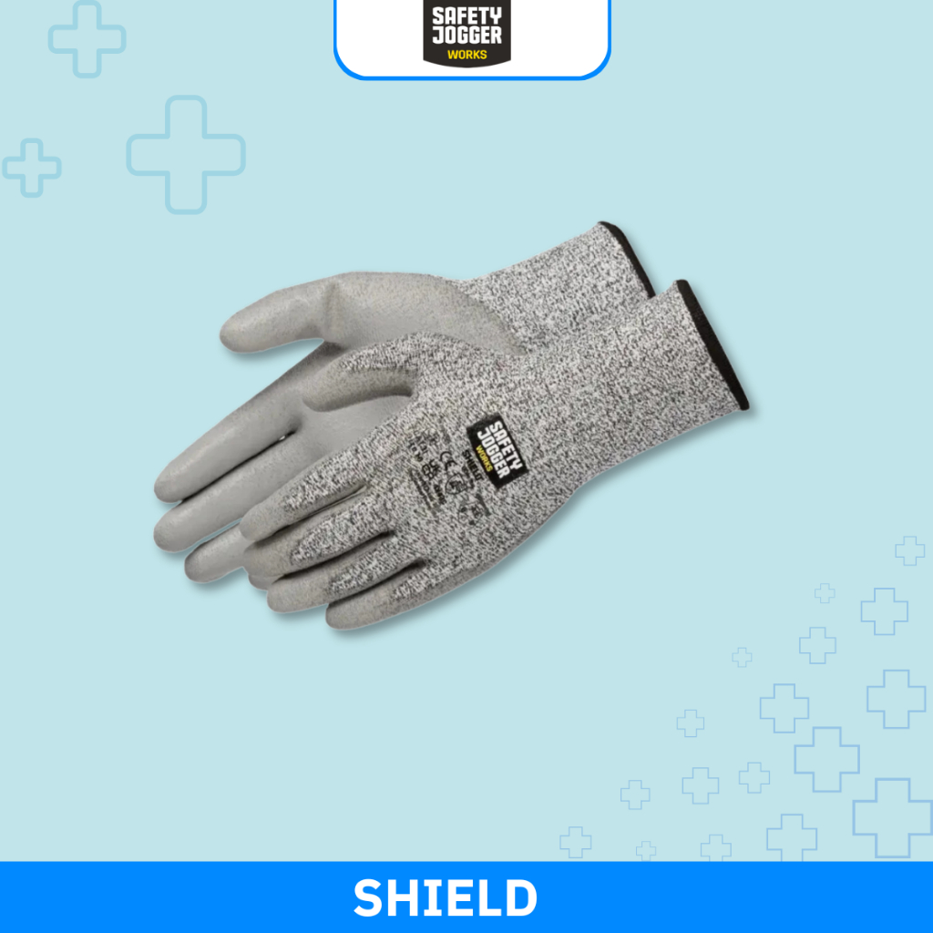 Safety Jogger SHIELD ถุงมือเซฟตี้ HPPE ทนต่อการบาด 5/C ไร้รอยต่อ DMF FREE ได้มาตรฐานสากล