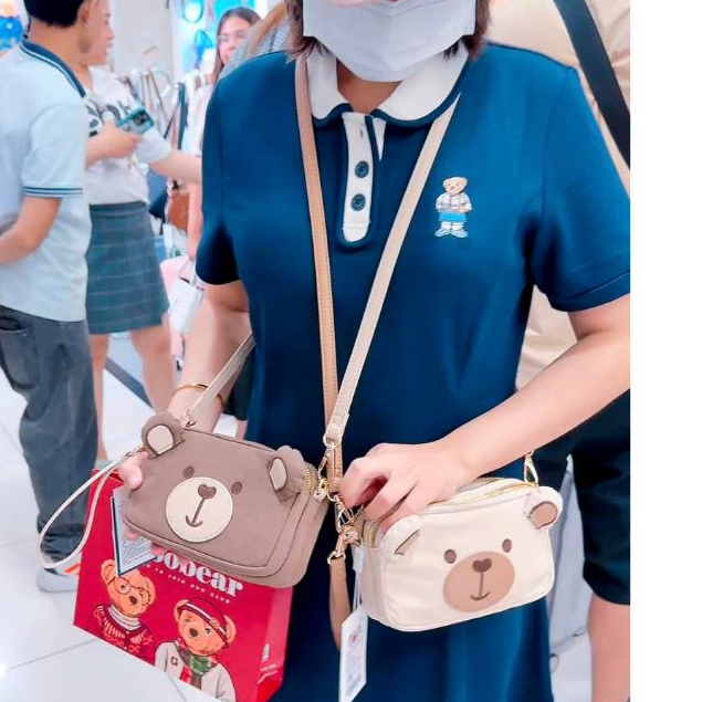 GUOO BEAR กระเป๋าสะพาย3ช่องซิป มีสายคล้องมือ 7นิ้ว ผ้าไนลอน น้ำหนักเบารุ่น GO-2027 - รูปที่ 2