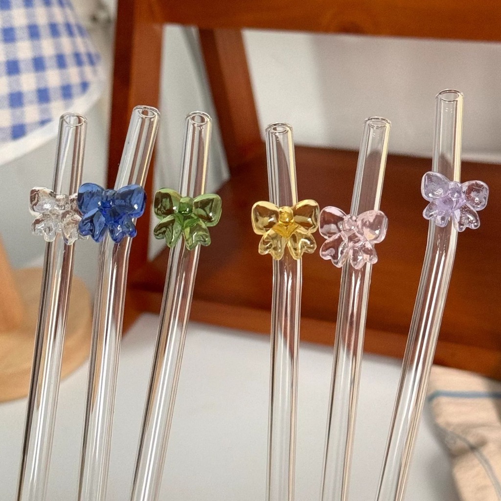 [พร้อมส่ง] 🎀 Girly bow glass straws หลอดแก้ว รักษ์โลก ลดโลกร้อน