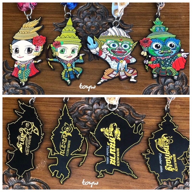 4 เหรียญ เหรียญรางวัล เหรียญวิ่ง(โลหะ) VIRTUAL RUN รันมาเกียรติ์ - 4 ตัวละครจากรามเกียรติ์ สีดา/ พระ