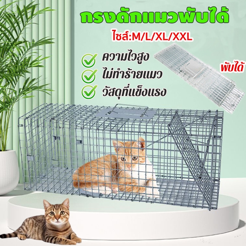 กรงดักแมวพับได้ CatTrap ดักจับแมว จับแมวจรจัด ความไวสูง วัสดุที่แข็งแรง กันสนิม ไม่ทำร้ายแมว ขนาดM/L/XL/XXL