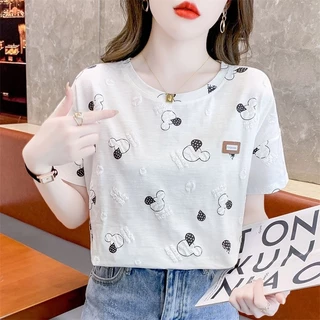 ⭐Summer⭐832ส่งไวจากไทย2XL-S เสื้อผ้าสตรี ins สไตล์ใหม่ หลวม ครึ่งแขน เสื้อยืด