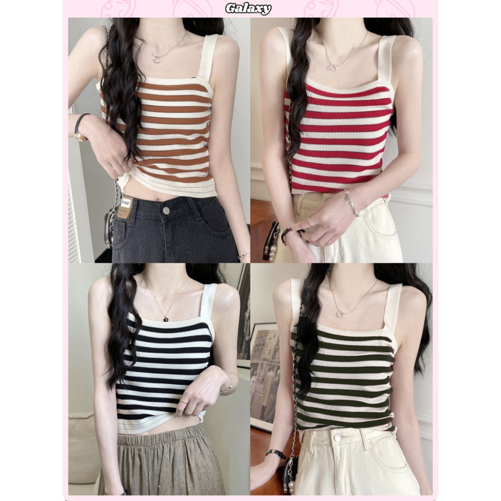 เสื้อกล้ามผู้หญิง  สายเดี่ยว  ลายทาง  เข้ากับทุกสไตส์ เเนวเกาหลี  สุดชิค #020099