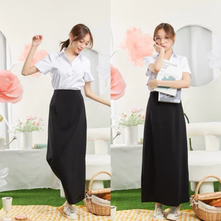 ทรงเอยาวไม่ผ่า ทรงเอยาว36นิ้ว (ไม่ผ่า) ผ้ายืดฮานาโกะสีดำ