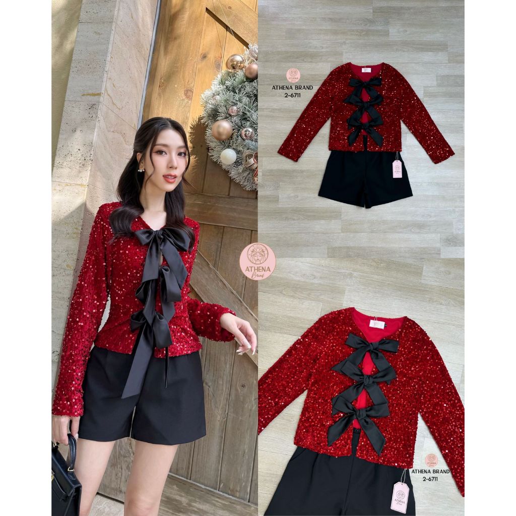 Athena Brand 2-6711 ชุดเซต เสื้อแขนยาว แมทช์ กางเกงขาสั้น