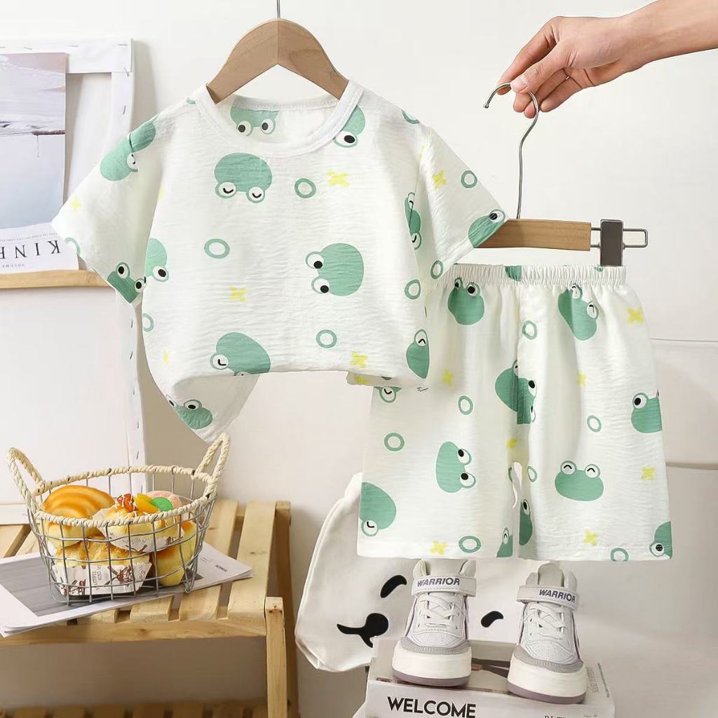 พร้อมส่งจากไทย ชุดนอนเด็ก ชุดใส่หน้าร้อน แขนสั้นขาสั้น เสื้อผ้าเด็ก  พิมพ์ลายน่ารักๆ ใส่ได้ทั้งเด็กผู้หญิงและเด็กผู้ชาย