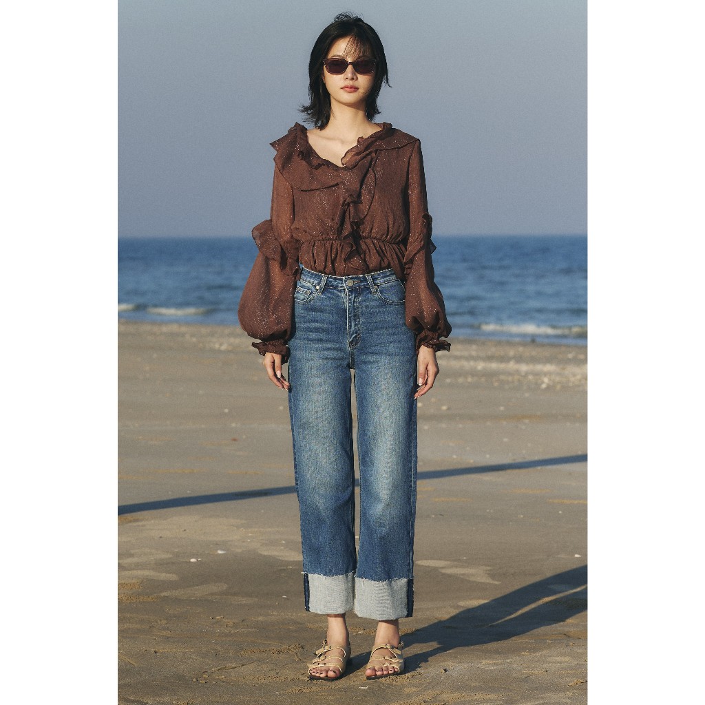 TBY Jeans กางเกงยีนส์ผู้หญิง ผ้ายืดผู้หญิง ขากระบอกเอวสูง แบะตะเข็บข้าง มุมกระเป๋าหลังขวาปักY (T3203)
