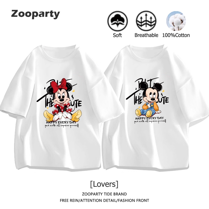 เสื้อยืด Mickey Mouse ชุดสำหรับคู่รัก 100% cotton oversize หลวมและสะดวกสบาย(ส่งเร็ว จัดส่งจากไทย)
