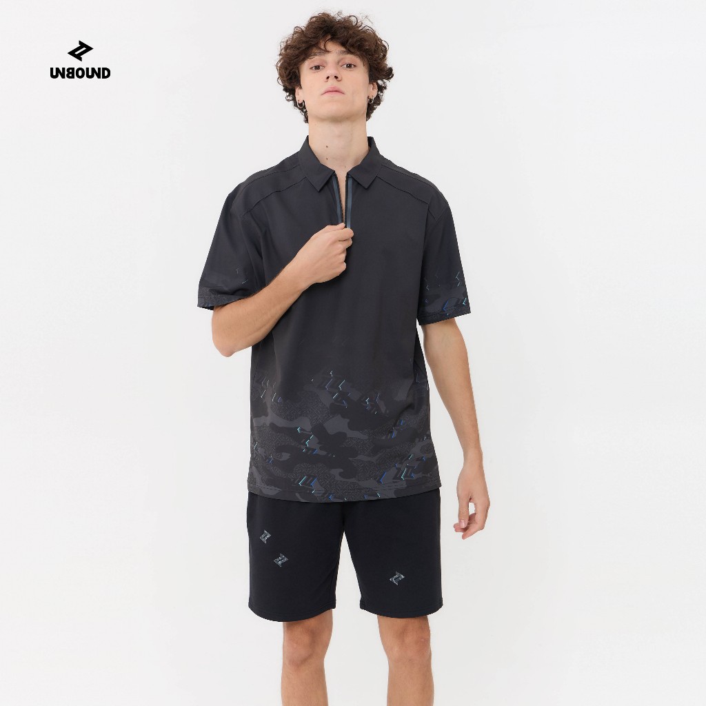 ๊UNBOUND ASTRO CAMO GRADIENT OVERSIZED POLO SHIRT เสื้อโปโลโอเวอร์ไซส์ชายสีดำลายคาโม่