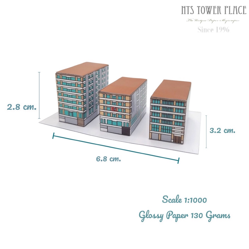 โมเดลตึกกระดาษ โรงแรมบีทู สวนหลวง ร.9 ศรีนครินทร์ 42 บูติค แอนด์ บัดเจท สูง 8 ชั้น
