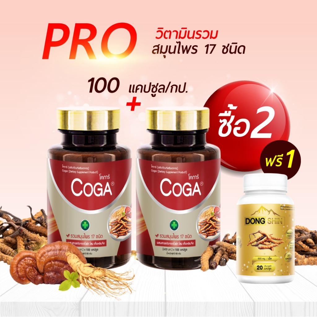 Coga (ซื้อคู่) (100เม็ด/กป.) สมุนไพรรวม 17 ชนิด วิตามิน อาหารเสริม