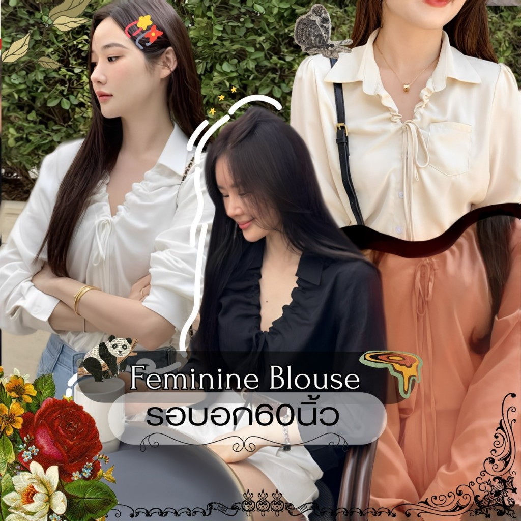 K603 🍒อกใหญ่สุดได้ถึง 36-60 นิ้ว เสื้อเชิ้ตแขนยาวสาวอวบ สไตล์ Old Money คอปกแต่งรูดได้ด้านหน้า สามารถใส่เที่ยว/ทำงานได้🍒