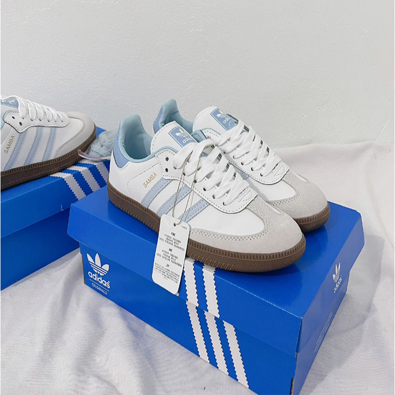 ✅(ของแท้พร้อมส่ง)✅ 🍒ของแท้ 100 %🎉 adidas originals Samba OG B75806 ID2055 สีขาว - ฟ้า