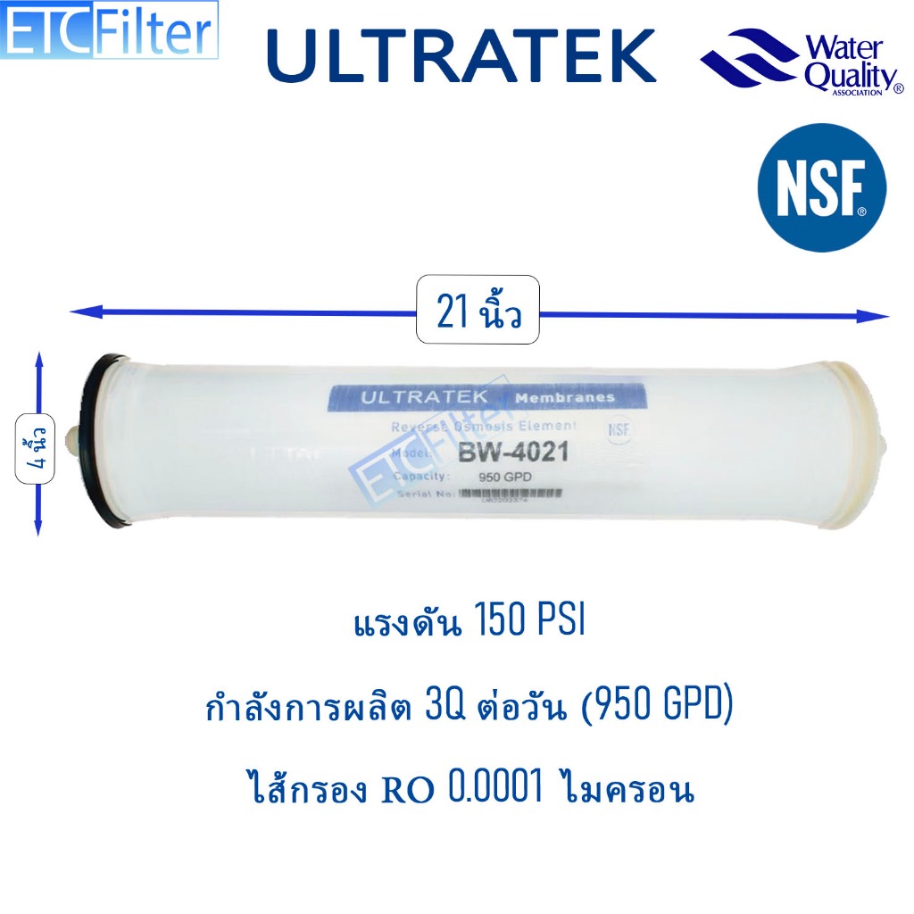 ULTRATEK 4021 ไส้กรอง RO 950 GPD (3Q ต่อวัน)