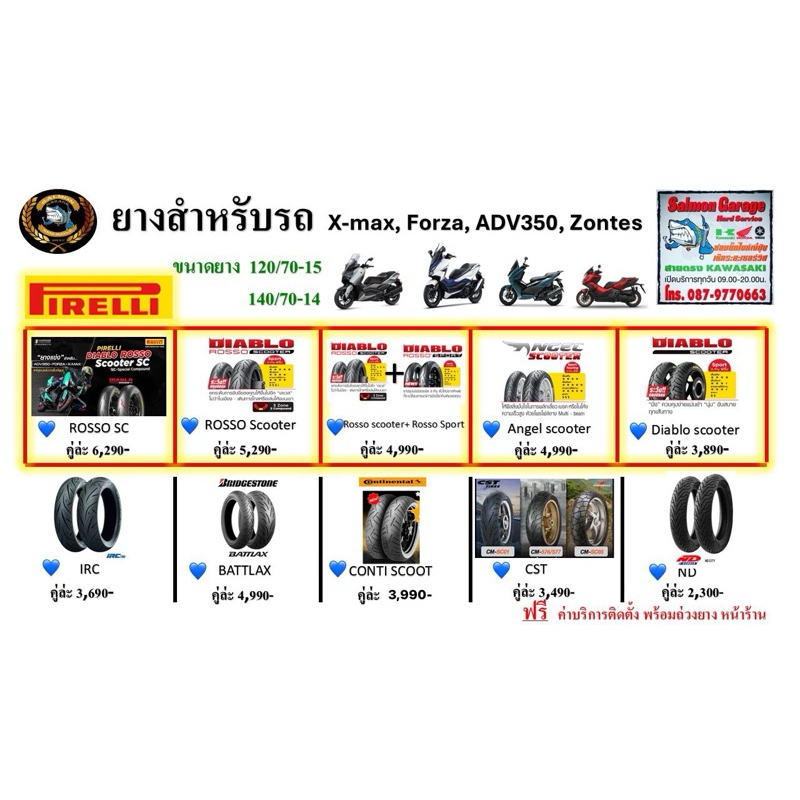 ยาง PIRELLI ใส่ XMAX FORZA300-350 ADV350 TONTES350 คุ่ ยางcst cst ยางirc  ยางforza ยางxmax ยางadv350