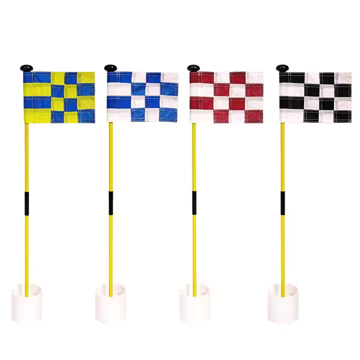 Postplaza หลุมกอล์ฟพร้อมก้านธงลายหมากรุก ธงสี  ถ้วยกอล์ฟพร้อมธงสี ขนาด 79 x 10.7 CM. หลุมซ้อมพัตต์